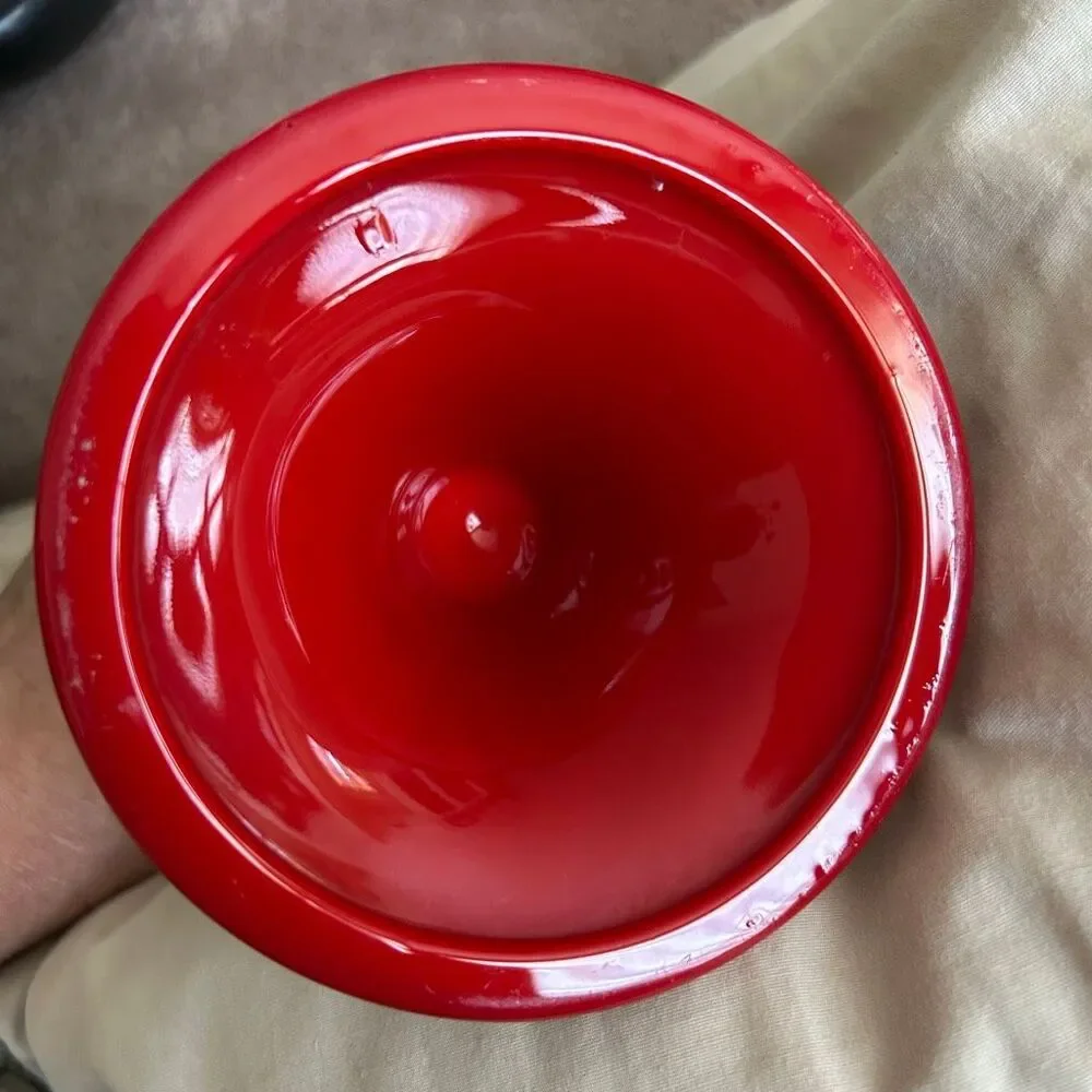 1920’s Northwood Glass Chinese Coral Red Candlestick Rainbow Line Cadmium UV Glo
